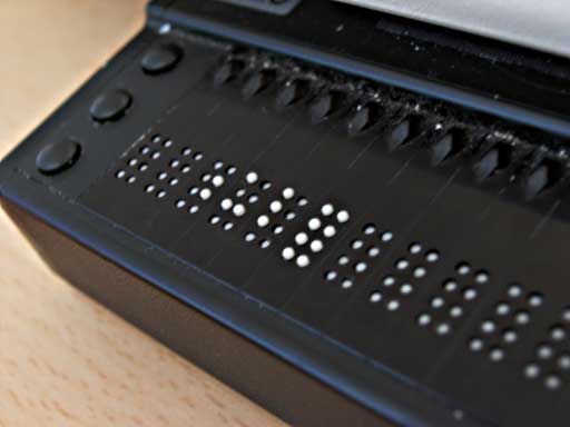 Close-up photo of the braille keyboard of a refreshable braille display