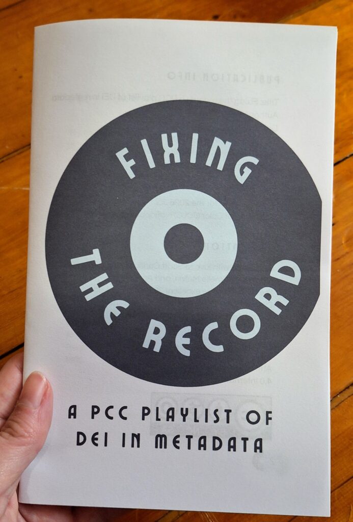 cover of the "Fixing the Record" zine, with the image of a record album on the cover.